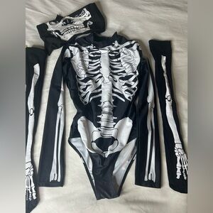 Skeleton Print Black and White Bodysuit